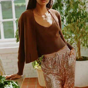 NWT Anthropologie brown Maeve Cicely cashmere knit cropped tank XXS